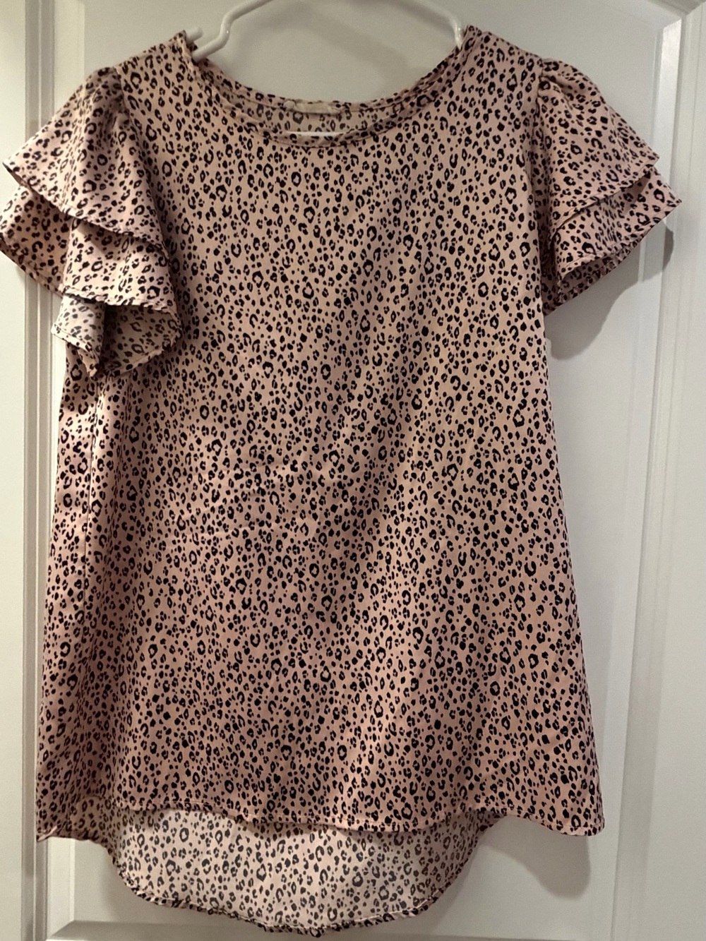 Girls' Pink Leopard Print Ruffle Sleeve Dress